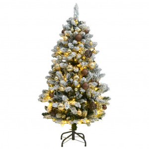 Árbol Navidad artificial con bisagras 150 LED y bolas 120 cm D
