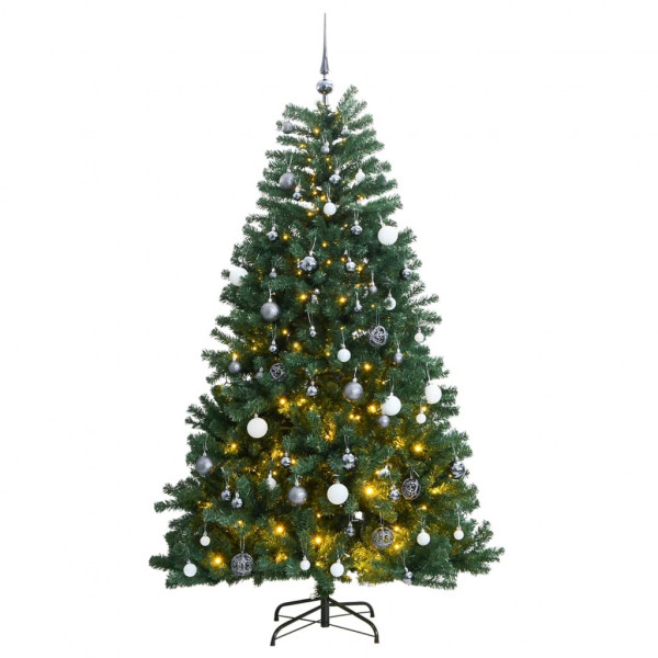 Árbol de Navidad artificial con bisagras 300 LED y bolas 180 cm D