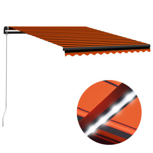 Toldo retráctil manual con LED naranja y marrón 300x250 cm D