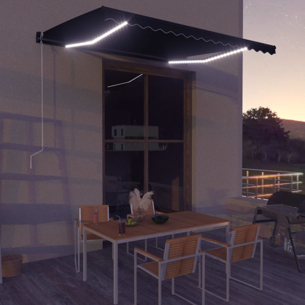 Toldo retráctil LED y sensor de viento gris antracita 400x300cm D