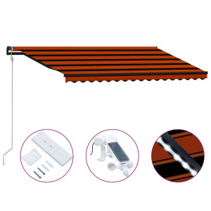 Toldo retráctil sensor de viento LED naranja marrón 400x300 cm D