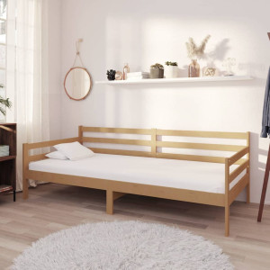 Sofá cama y colchón madera pino maciza marrón miel 90x200 cm D