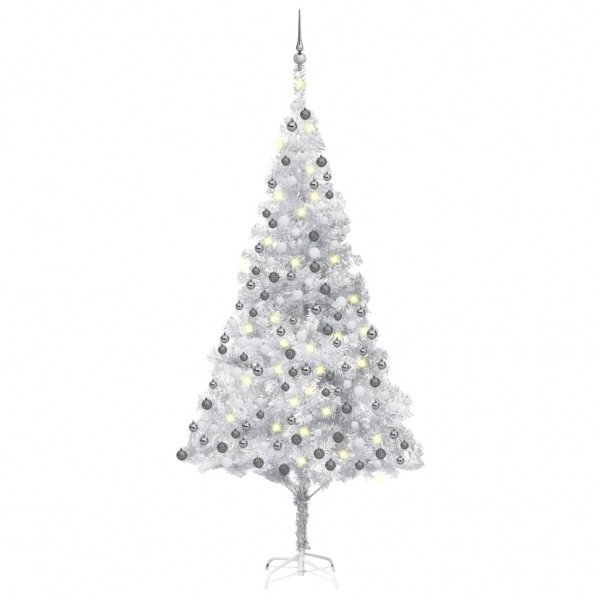 Árvore de Natal pré-iluminada com luzes e bolas prateadas 210 cm D