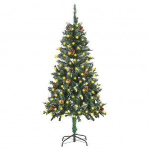 Árbol de Navidad artificial iluminado con luces y piñas 150 cm D