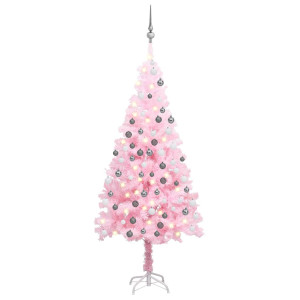 Árbol de Navidad preiluminado con luces y bolas rosa 120 cm D