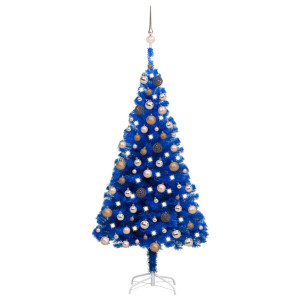 Árvore de Natal pré-iluminada com luzes e bolas azuis 120 cm D