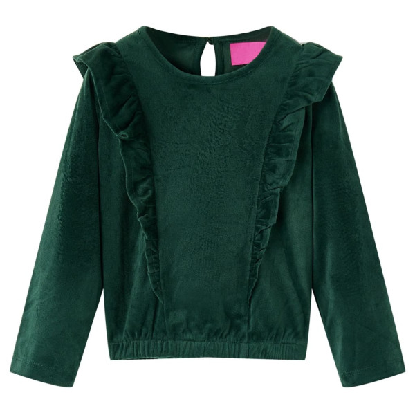 Blusa de niña con volantes verde oscuro 116 D