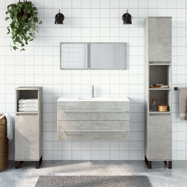 Armário de banheiro espelhado de madeira projetada cinza concreto D