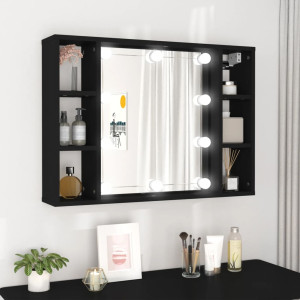 Mueble con espejo y LED negro 76x15x55 cm D