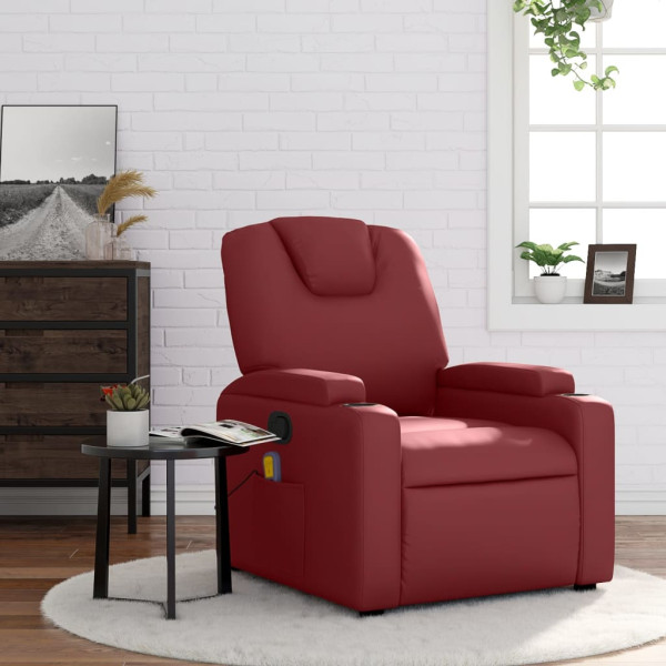 Assento de massagem reclinável de couro sintético vermelho-vermelho D