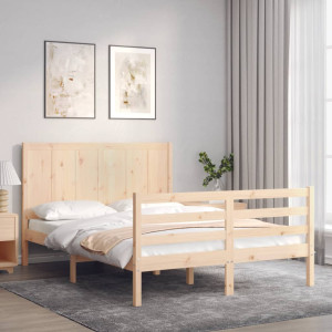 Estructura de cama con cabecero madera maciza 140x190 cm D