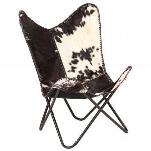 Cadeira Butterfly de pele de cabra autêntica preto e branco D