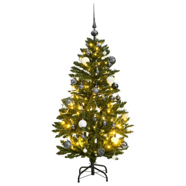 Árbol Navidad artificial con bisagras 150 LED y bolas 120 cm D