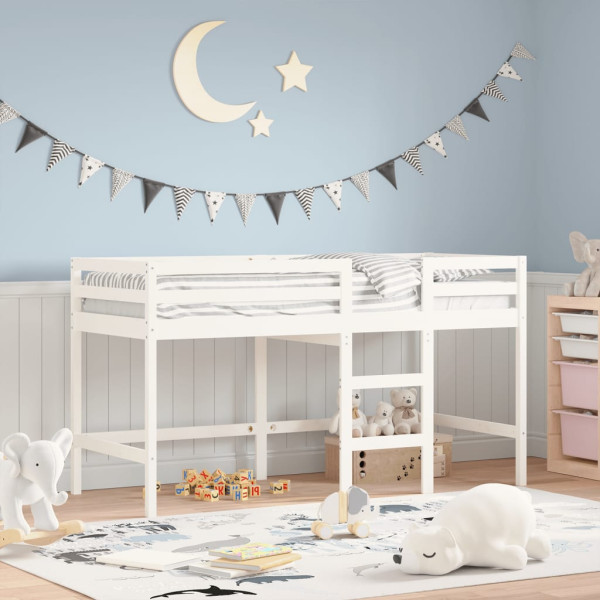 Cama alta de niños escalera madera maciza pino blanco 80x200 cm D