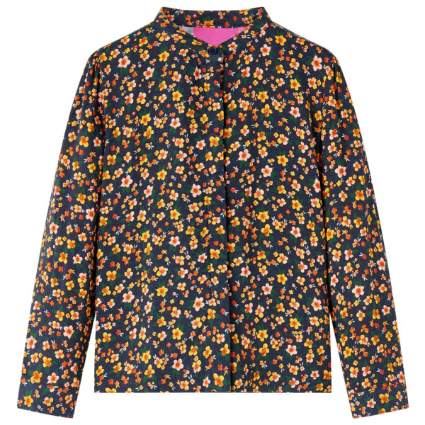 Camisa para crianças com azul marinho floral estampado pescoço 104 D