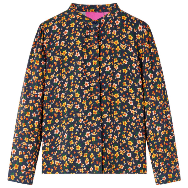 Camisa para niños con cuello mao estampado floral azul marino 128 D