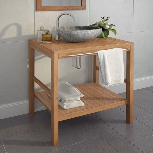 Mueble de lavabo tocador madera teca maciza 74x45x75 cm D