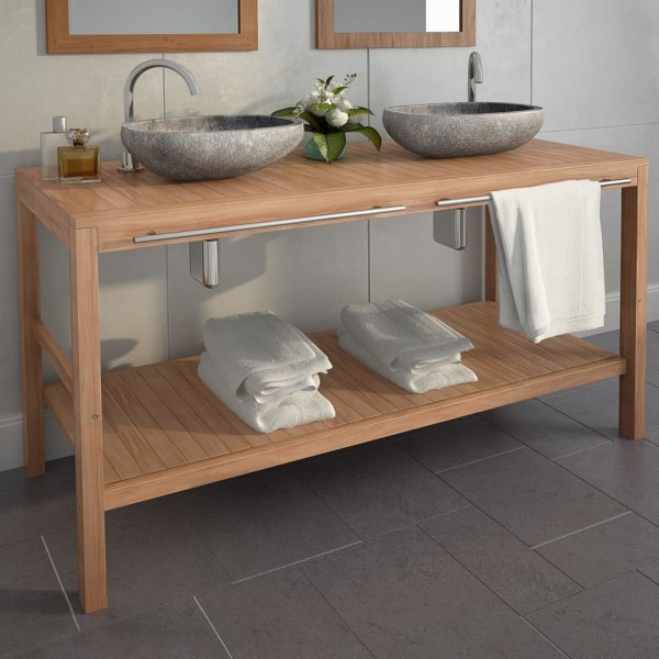 Mueble de lavabo tocador madera de teca maciza 132x45x75 cm D