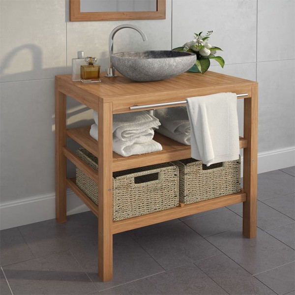 Mueble de lavabo con 2 cestas madera teca maciza 74x45x75 cm D