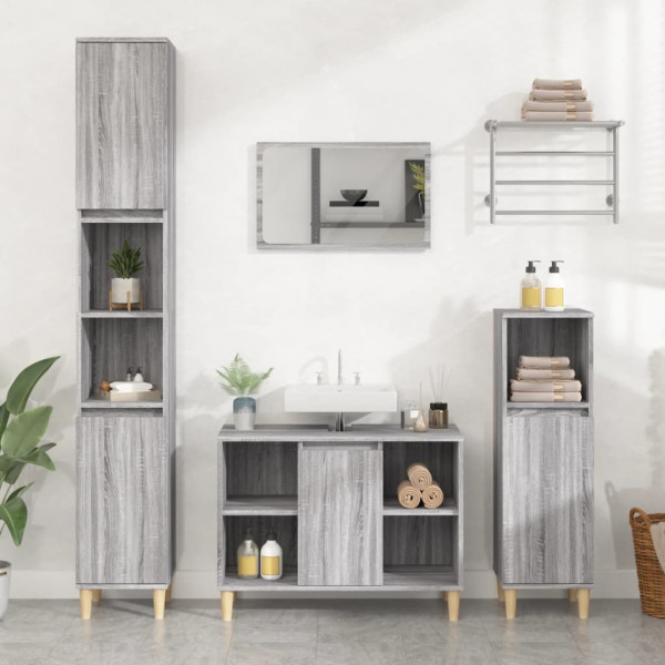 Set de muebles de baño 3 pzas madera contrachapada gris sonoma D