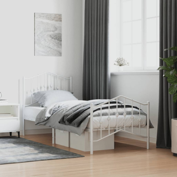 Estrutura de cama de metal com cabeçalho e pé cama branca 90x200 cm D