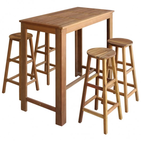 Set mesa de bar y taburetes 5 piezas de madera de acacia maciza D