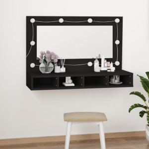 Mueble con espejo y LED negro 90x31.5x62 cm D