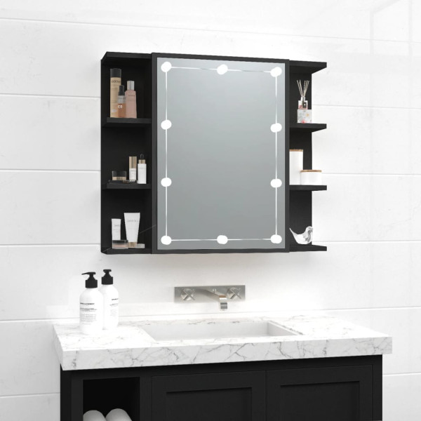 Mobiliário com espelho e LED preto 70x16.5x60 cm D