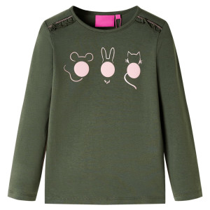 Camiseta infantil mangas compridas impressas com caqui 92 animais D