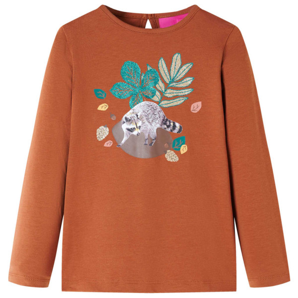 Camiseta de niños manga larga estampado de animal color coñac 140 D