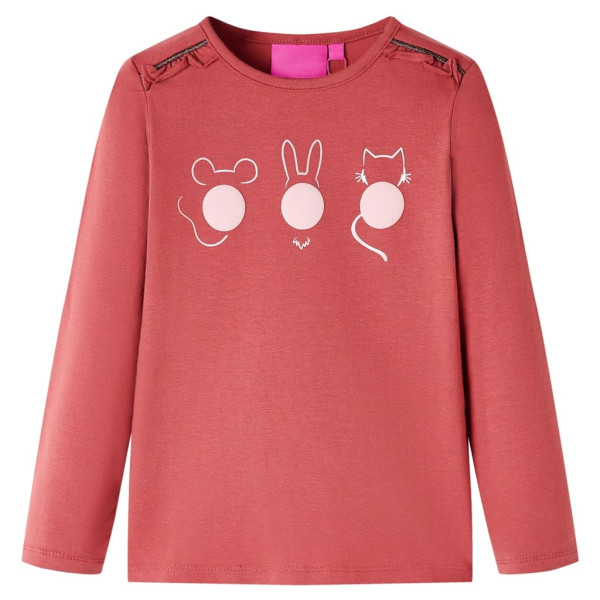 Camiseta para niños manga larga estampado de animales rosa tostado 116 D