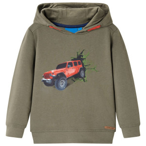 Sudadera para niños con capucha estampado todoterreno color caqui 140 D