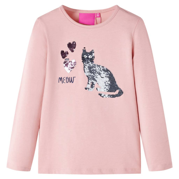 Camiseta niños manga larga diseño gato de lentejuelas rosa claro 116 D