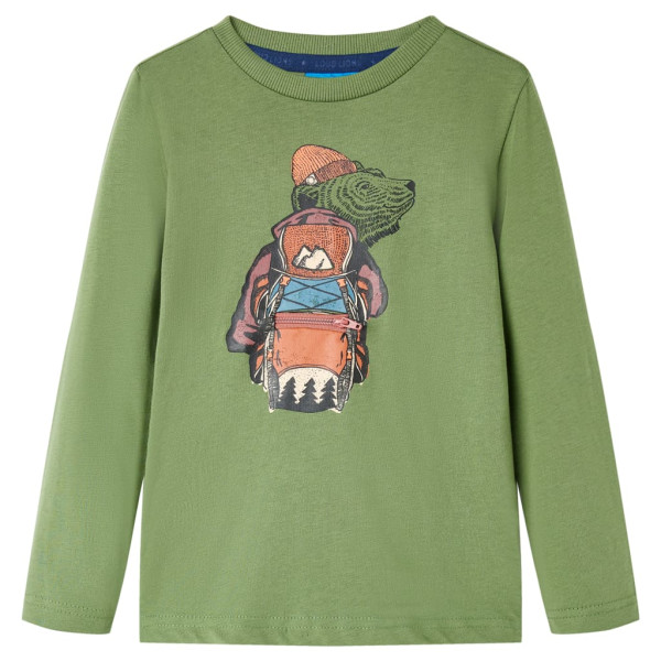 Camiseta de niños de manga larga con estampado de oso caqui claro 116 D