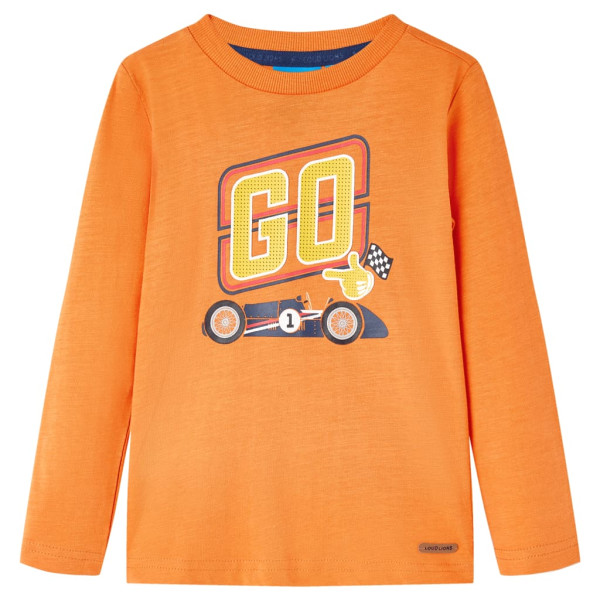 Camiseta niños manga larga estampado coche carreras naranja oscuro 140 D