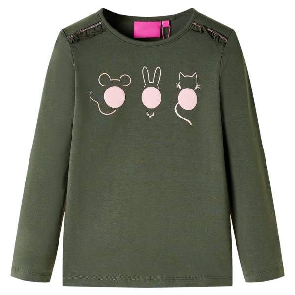 Camiseta para niños manga larga estampado de animales caqui 140 D