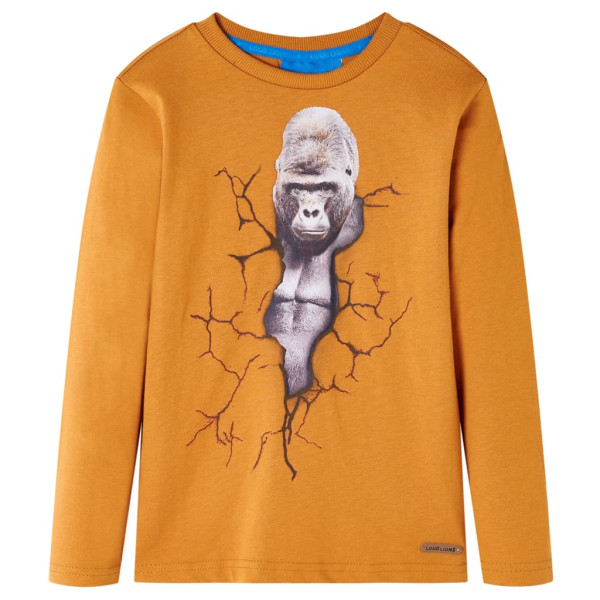 Camiseta para niños de manga larga estampado de gorila ocre oscuro 128 D