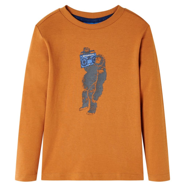 Camiseta para niños de manga larga estampado de gorila ocre oscuro 140 D