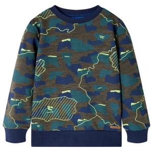 Sudadera para niños con estampado de placas caqui oscuro mélange 140 D