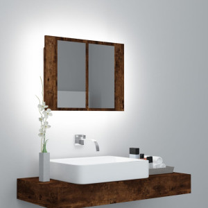 Armario con espejo LED madera roble ahumado 60x12x45 cm D
