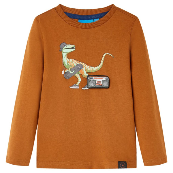 Camiseta de niños manga larga estampado de dinosaurio color coñac 128 D