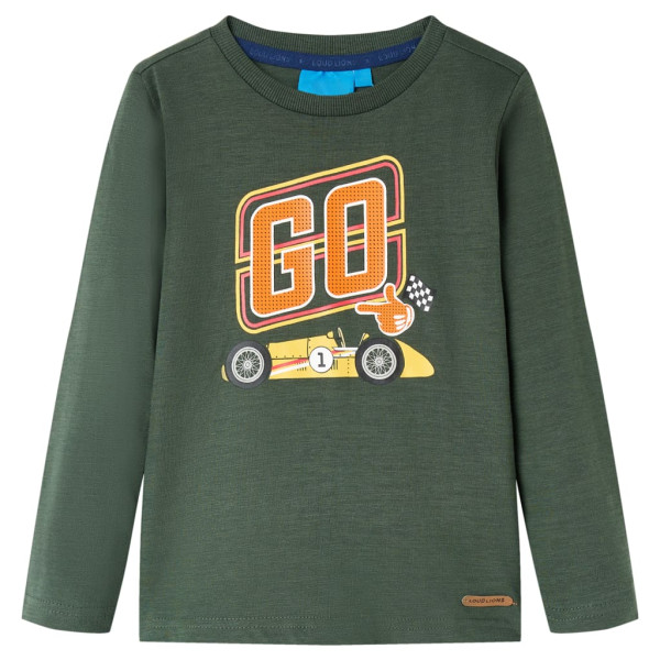 Camiseta niños manga larga estampado coche carreras verde oscuro 140 D