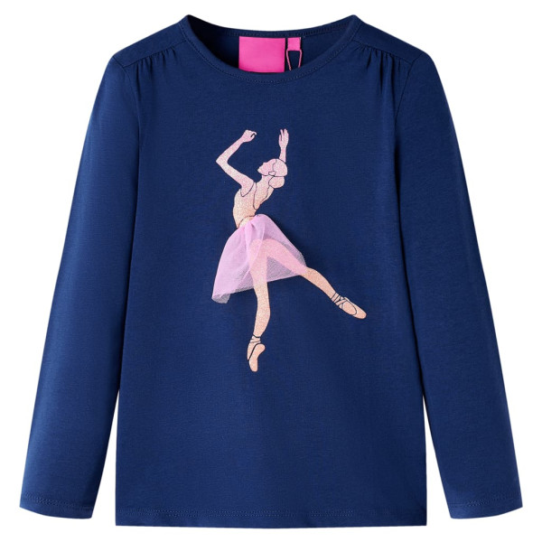 Camiseta para niños de manga larga estampado bailarina azul marino 128 D