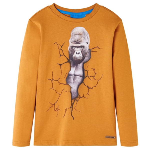 Camiseta para niños de manga larga estampado de gorila ocre oscuro 140 D