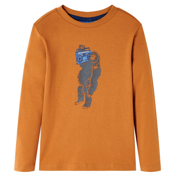 Camiseta para niños de manga larga estampado de gorila ocre oscuro 92 D