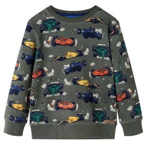 Sudadera para niños con estampado de coches de carreras caqui 116 D