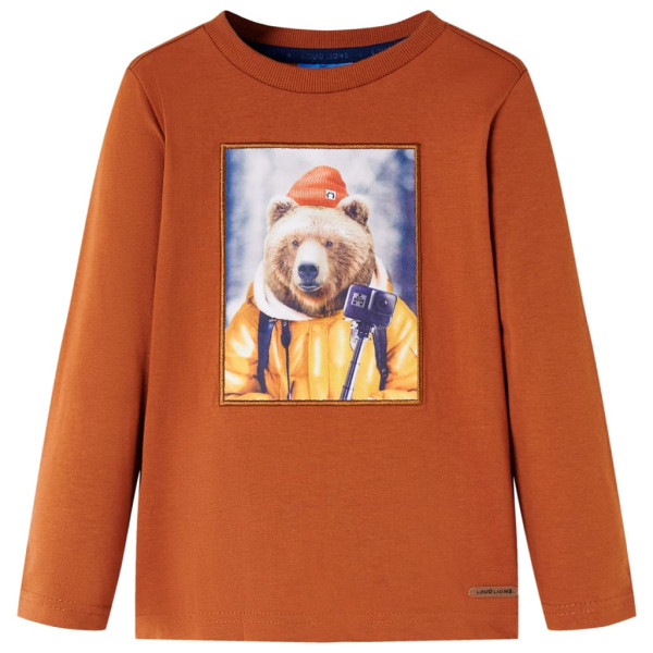 Camiseta de niños de manga larga estampado de oso naranja tostado 104 D