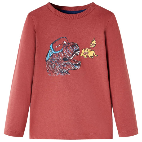 T-shirt de crianças manga longa impresso dinossauro vermelho assado 140 D