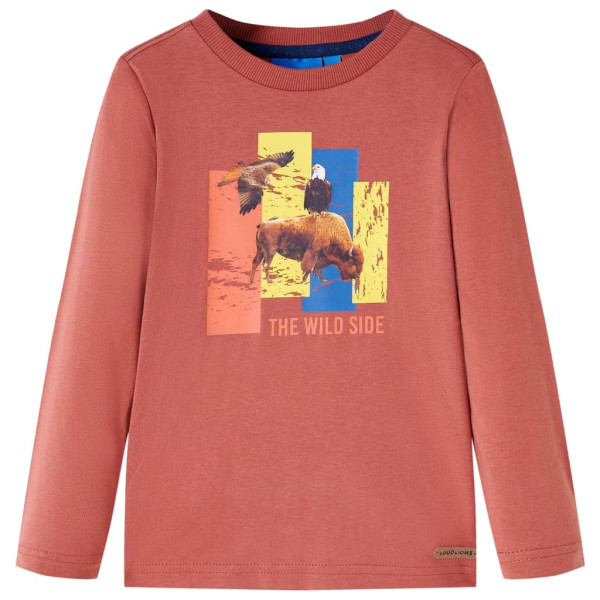 Camiseta para niños manga larga estampado res pájaros color henna 140 D