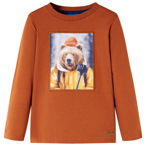 T-shirt para o padrão de urso laranja torrado de manga comprida 92 D